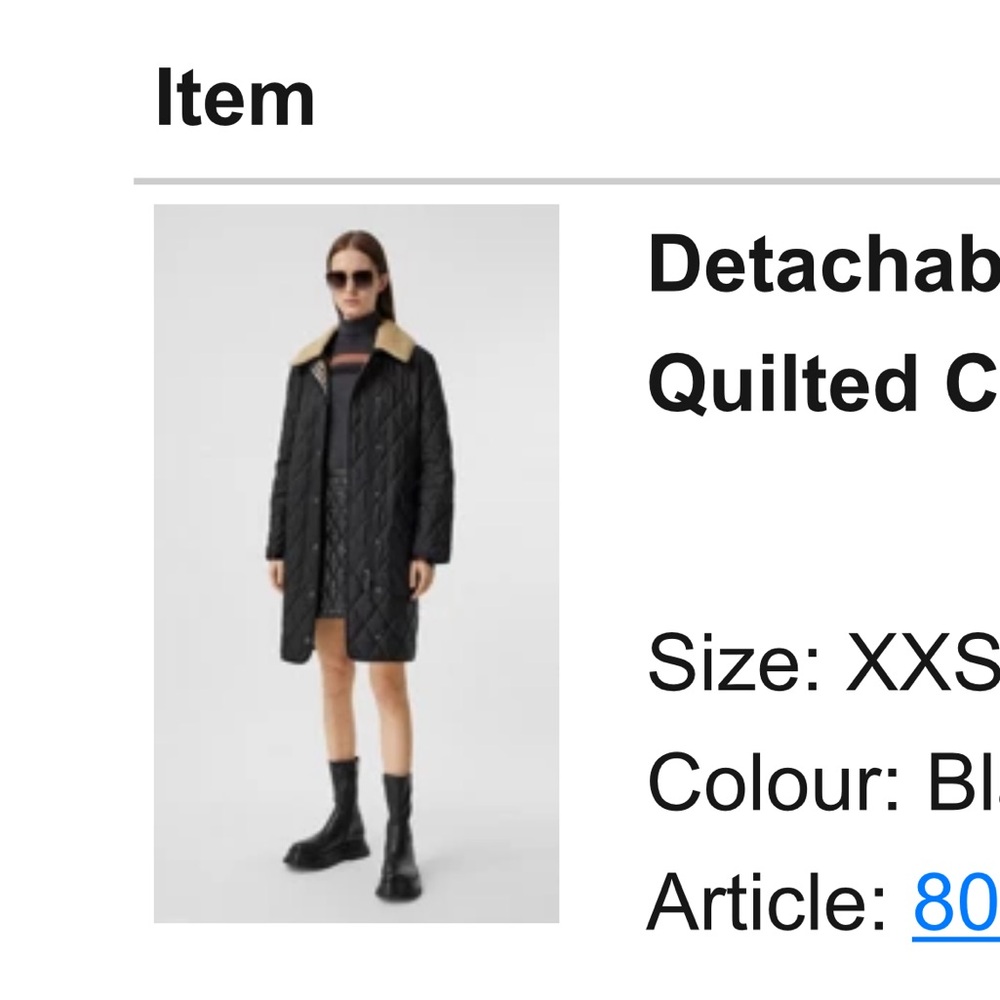 NWT Quilted Burberry car coat XXS